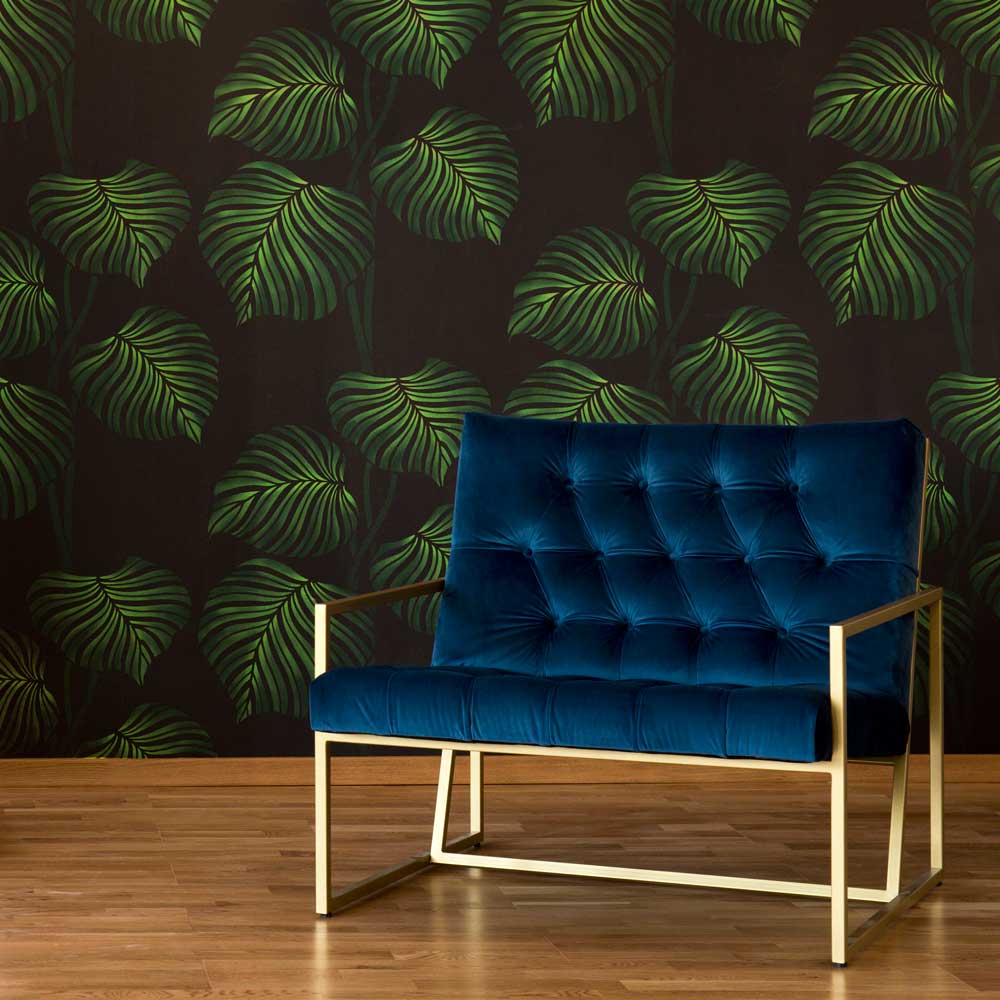 green tropical leaf wall stencil calathea