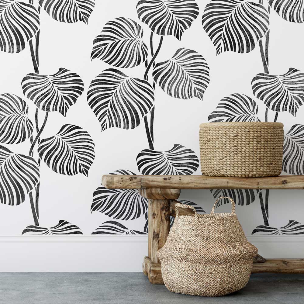 calathea wall design monochromatic tropical wallpaper