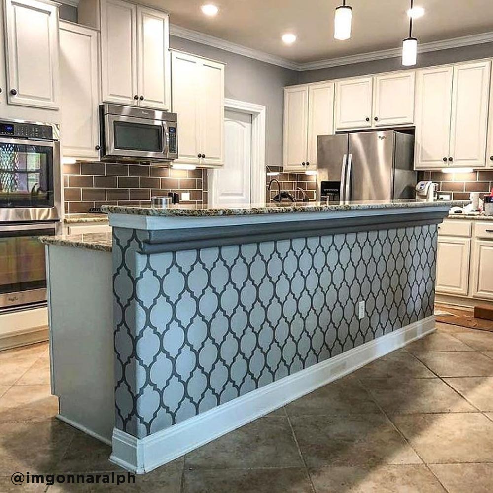 Stenciled kitchen island moroccan