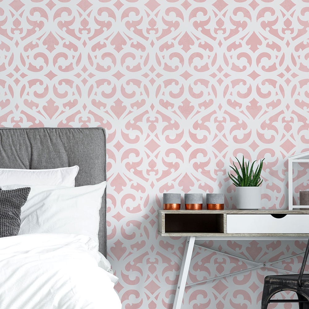 Castle Trellis Stencil For Walls bedroom pink scroll 