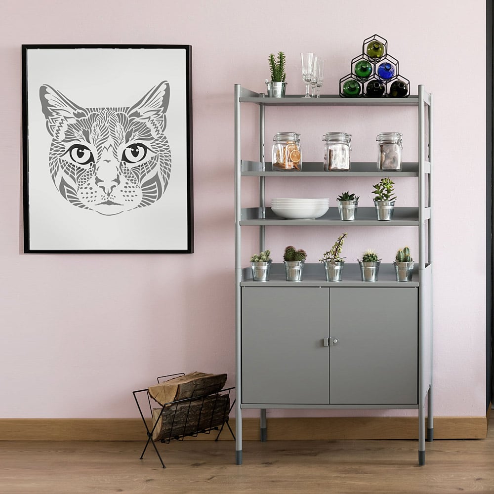 pink wall cat stencil wallpaper