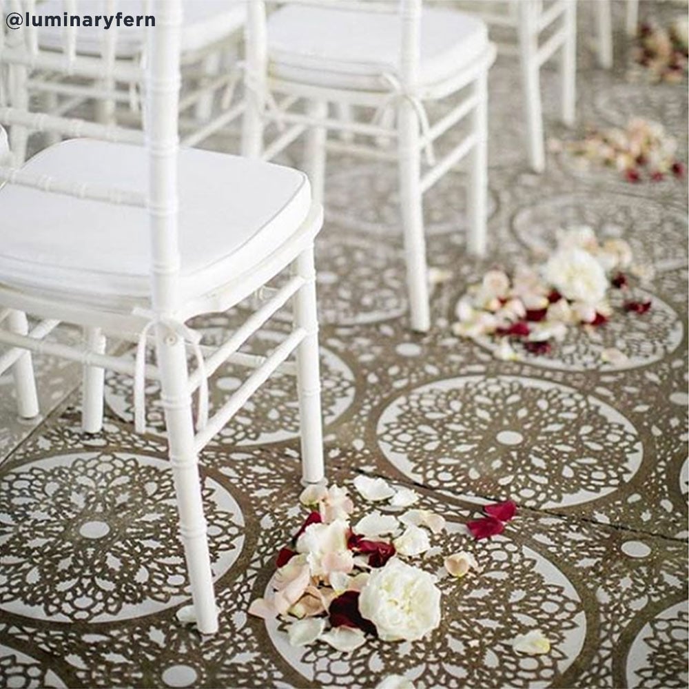 stenciled cement floor wedding