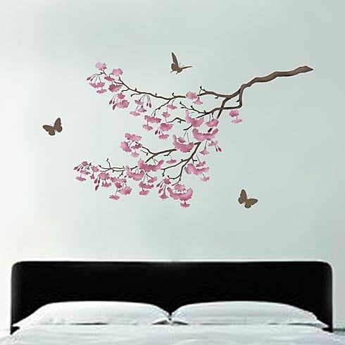 Cherry blossom tree stencil on a wall