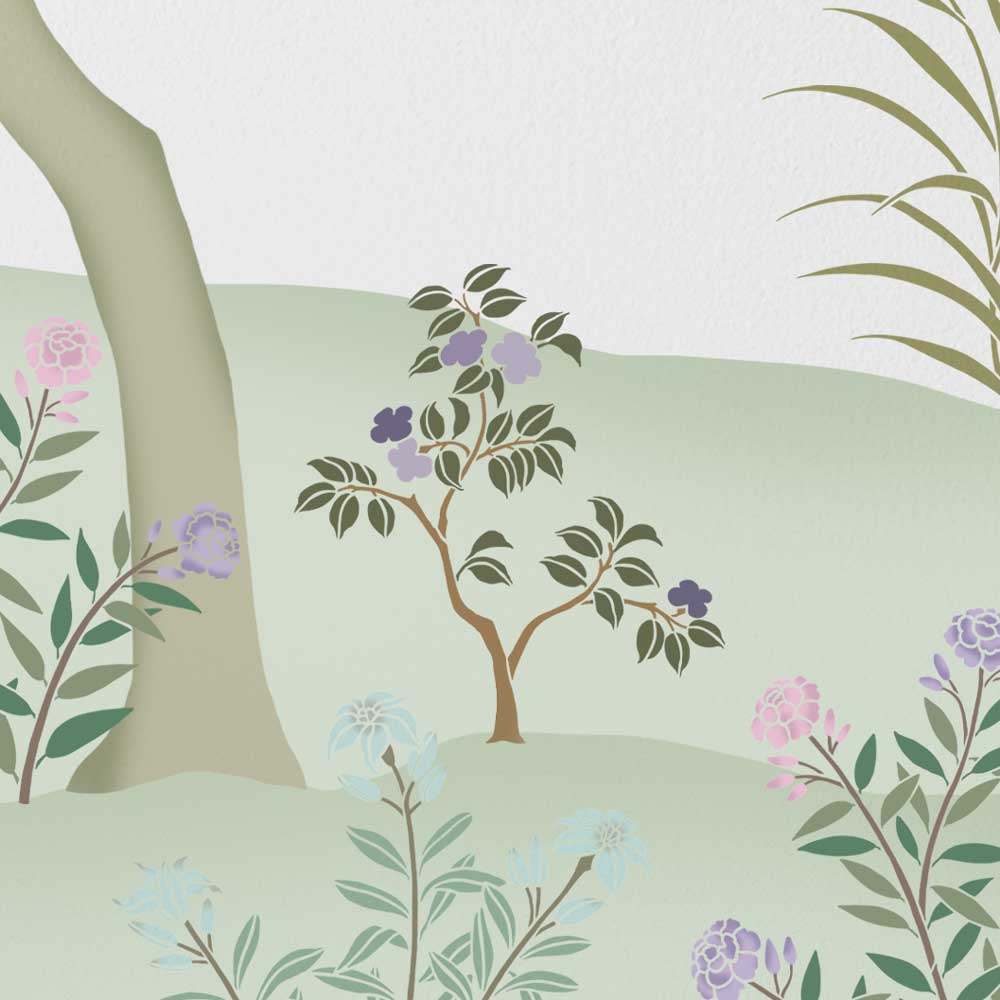 bush chinoiserie stencil wall pattern kit close up