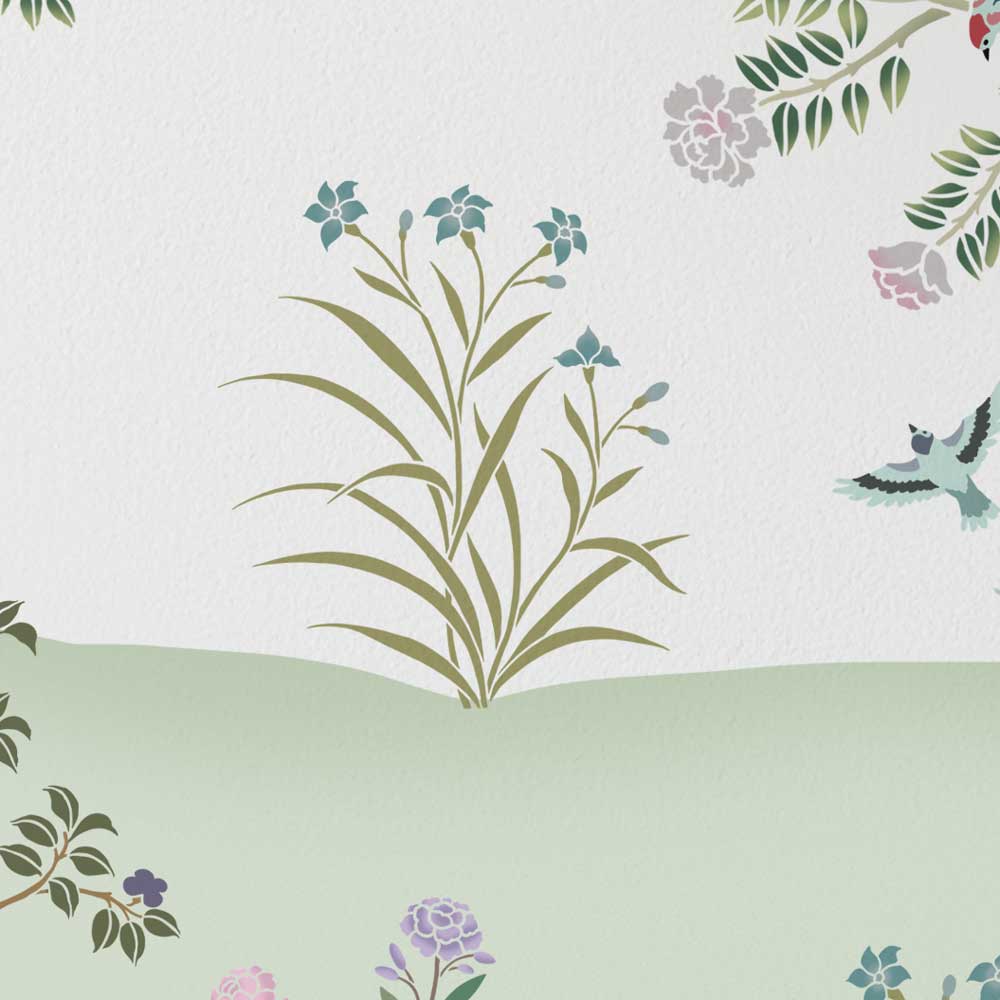 close up flower wall stencil chinoiserie wall pattern kit