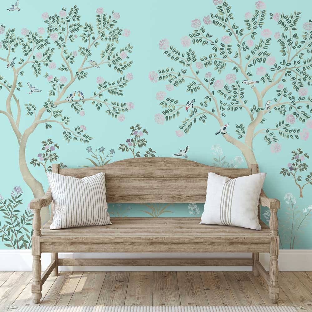 blue living room wall chinoiserie stencil kit for walls