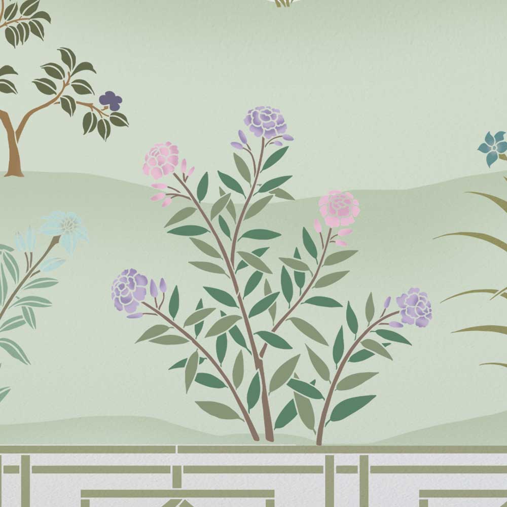 chinoiserie wall stencil kit peony bush stencil for walls