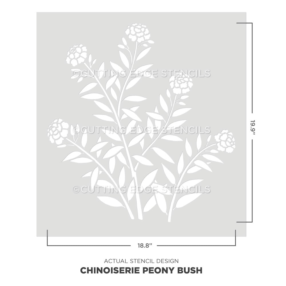 chinoiserie peony bush wall stencil actual image