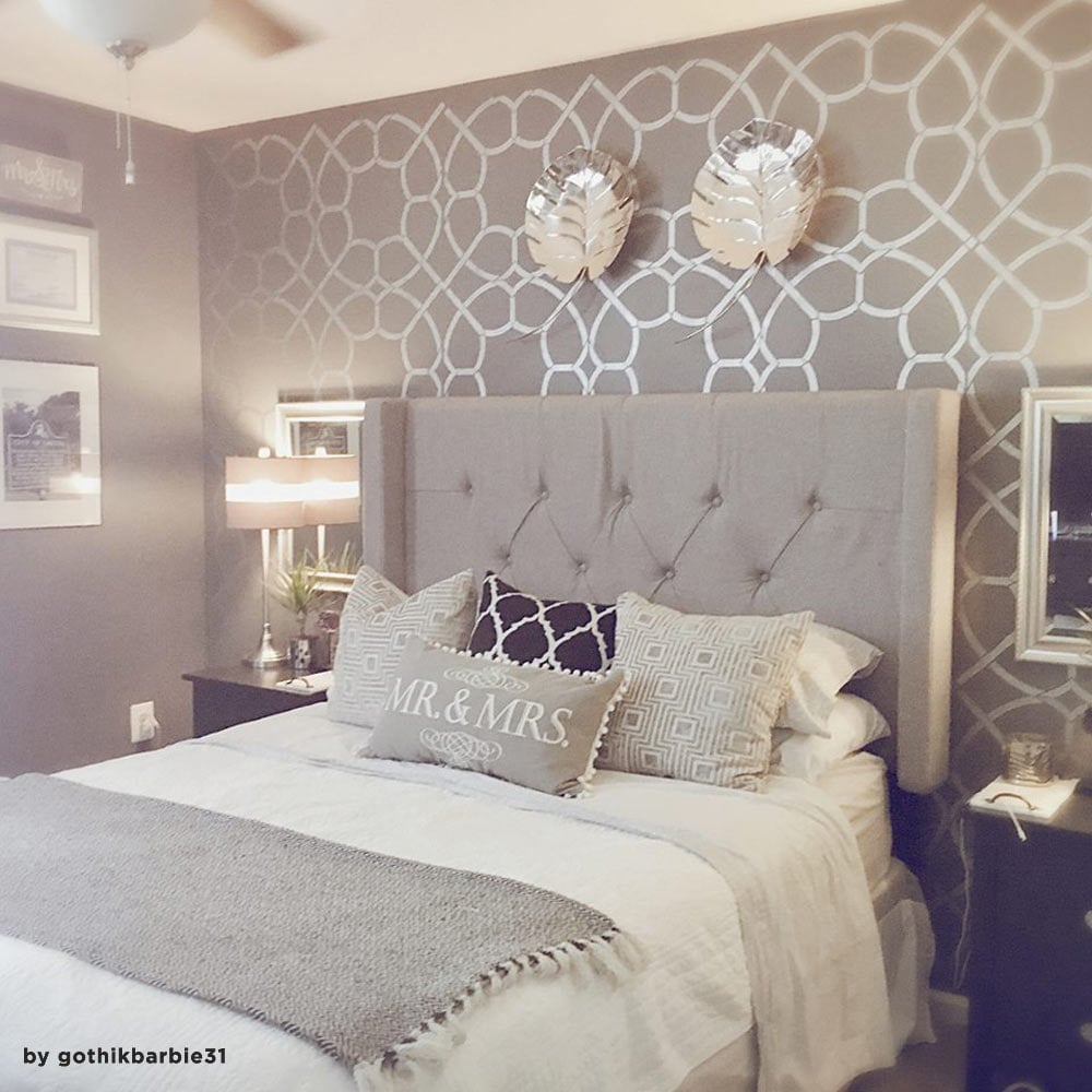 bedroom wall stencil trellis