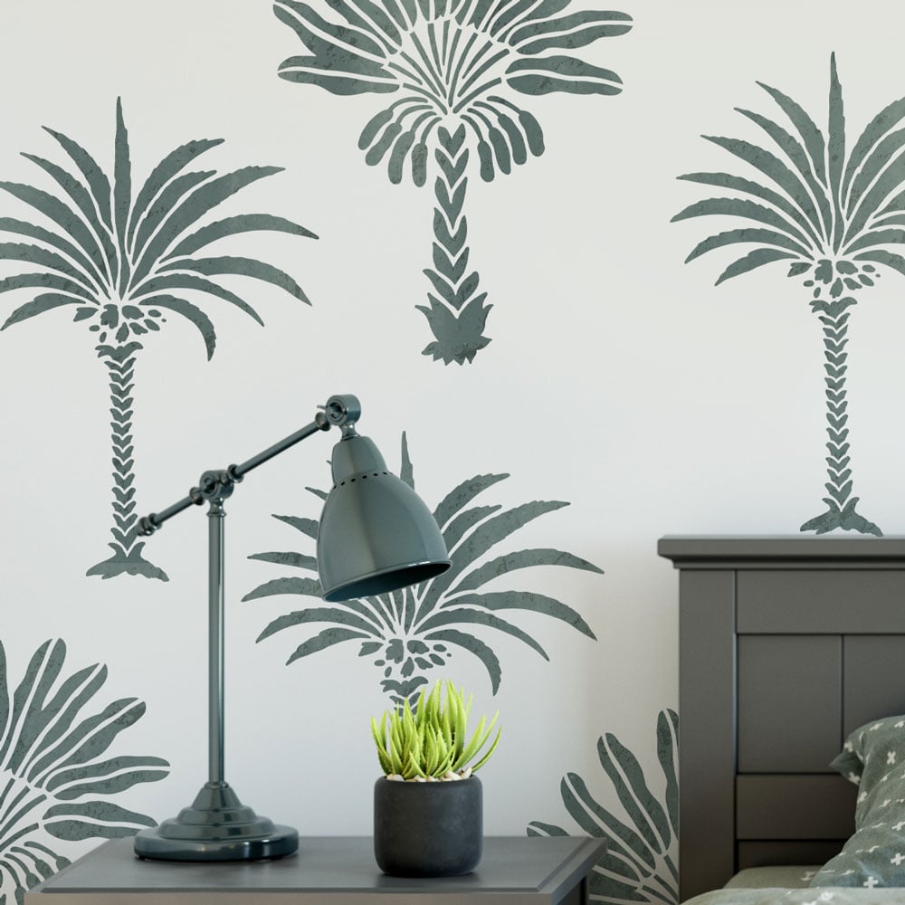 green colonial palms stencil stenciled bedroom