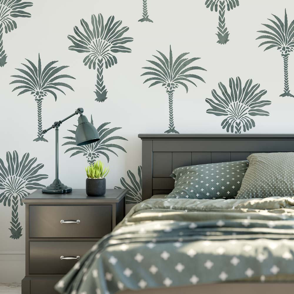 green colonial palms stencil stenciled bedroom