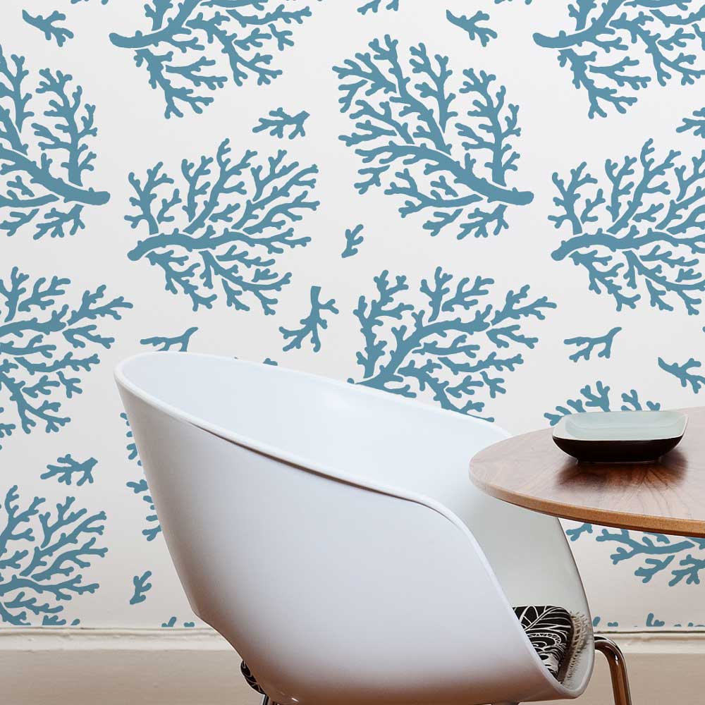 coral beach design wall stencil