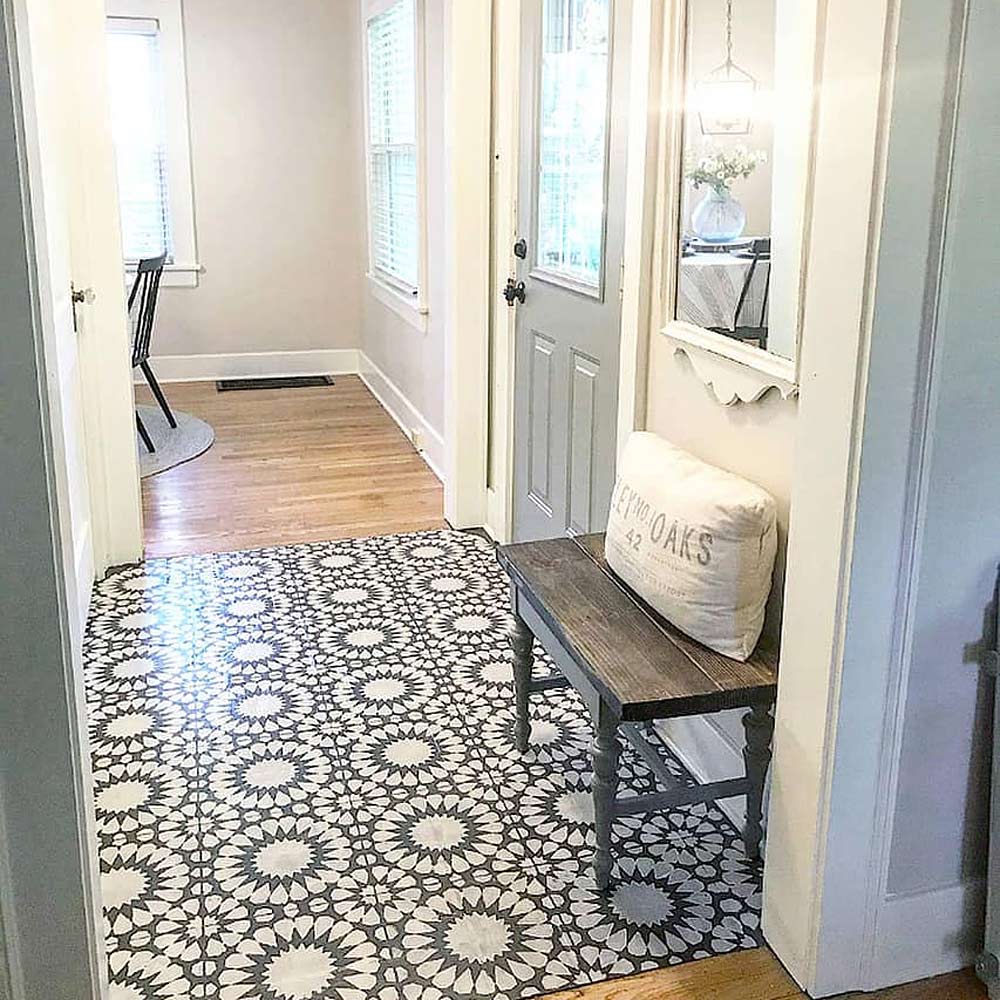 stenciled tile floor