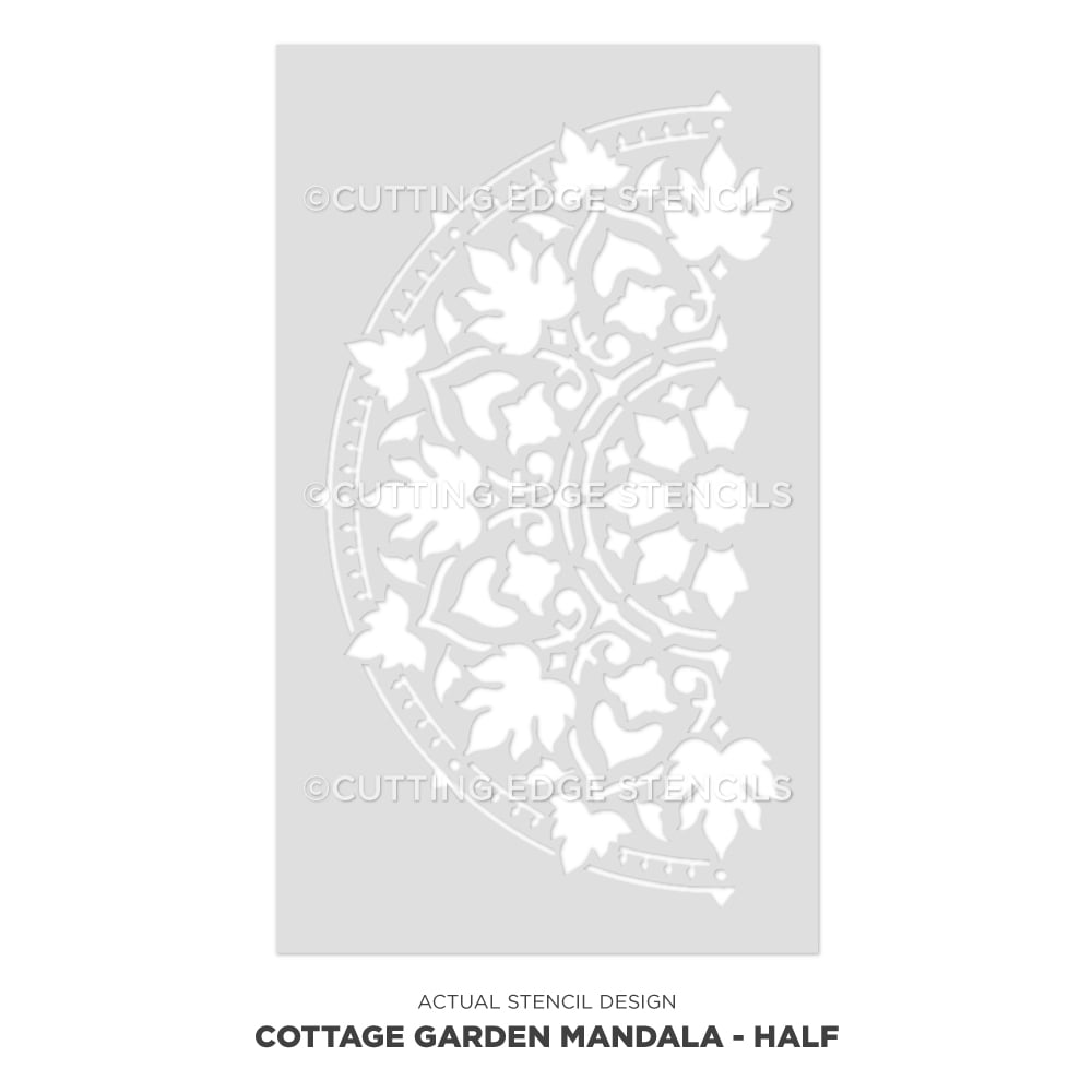 Cottage garden mandala stencil half