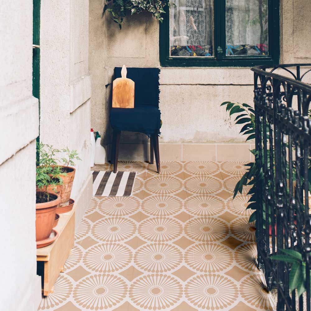 Concrete Patio stencil Daisy orange tile stencil walkway