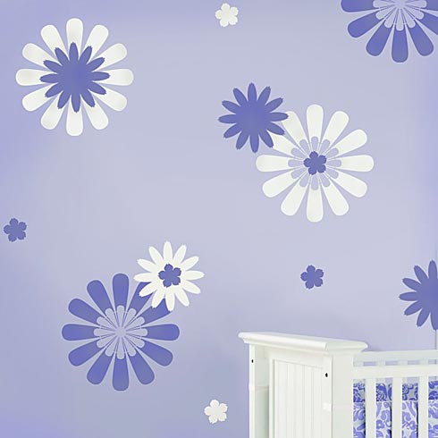 blue nursery floral stencil