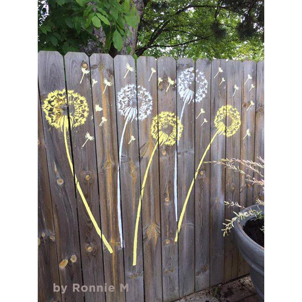 dandelion stencils on wood