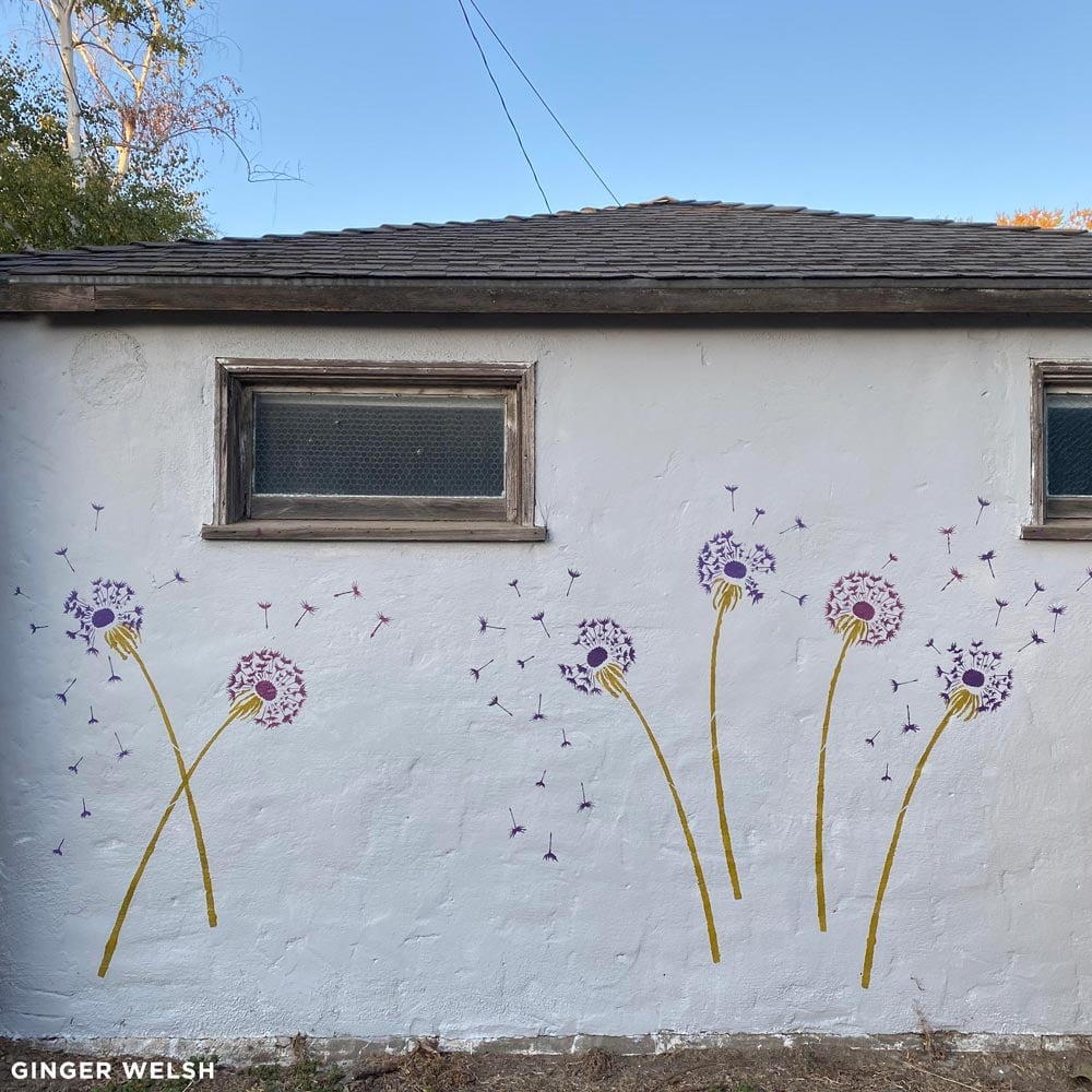 large dandelion floral wall stencil