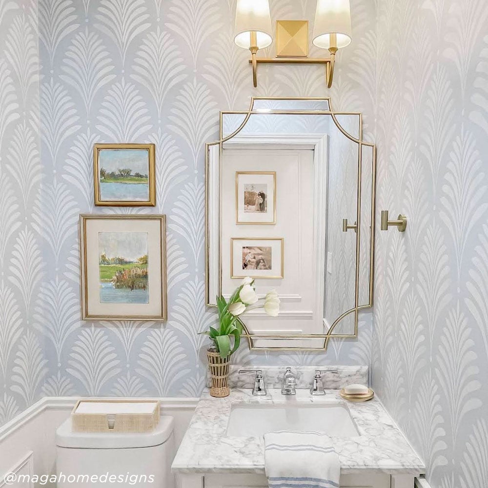 Deco Palms stenciled bathroom wall