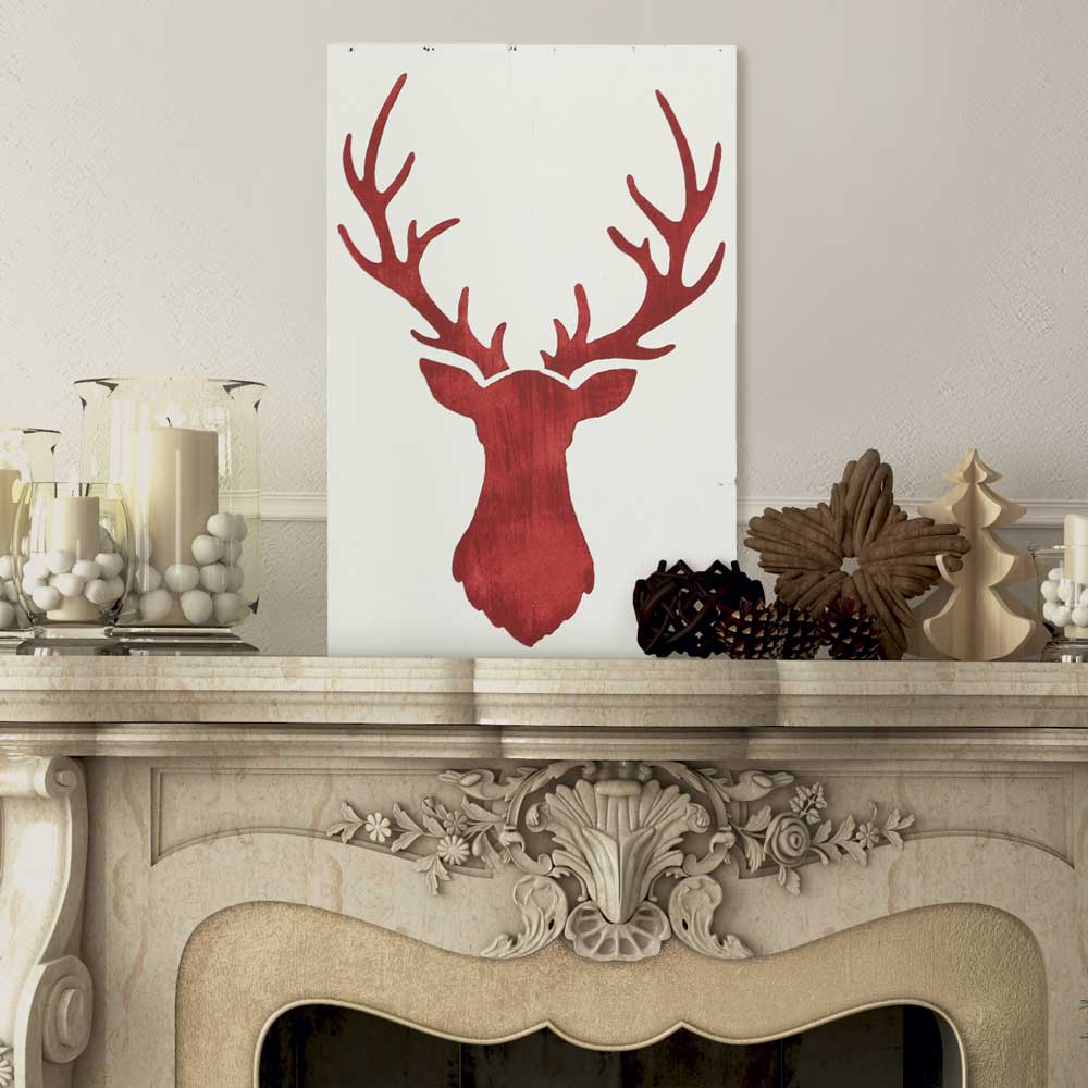 Deer head stenciled Christmas canvas