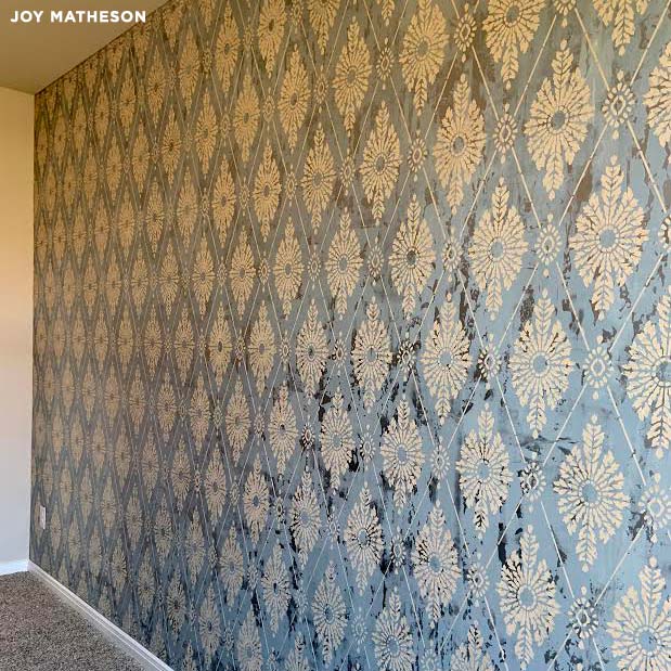 Diamond damask wall stencil pattern