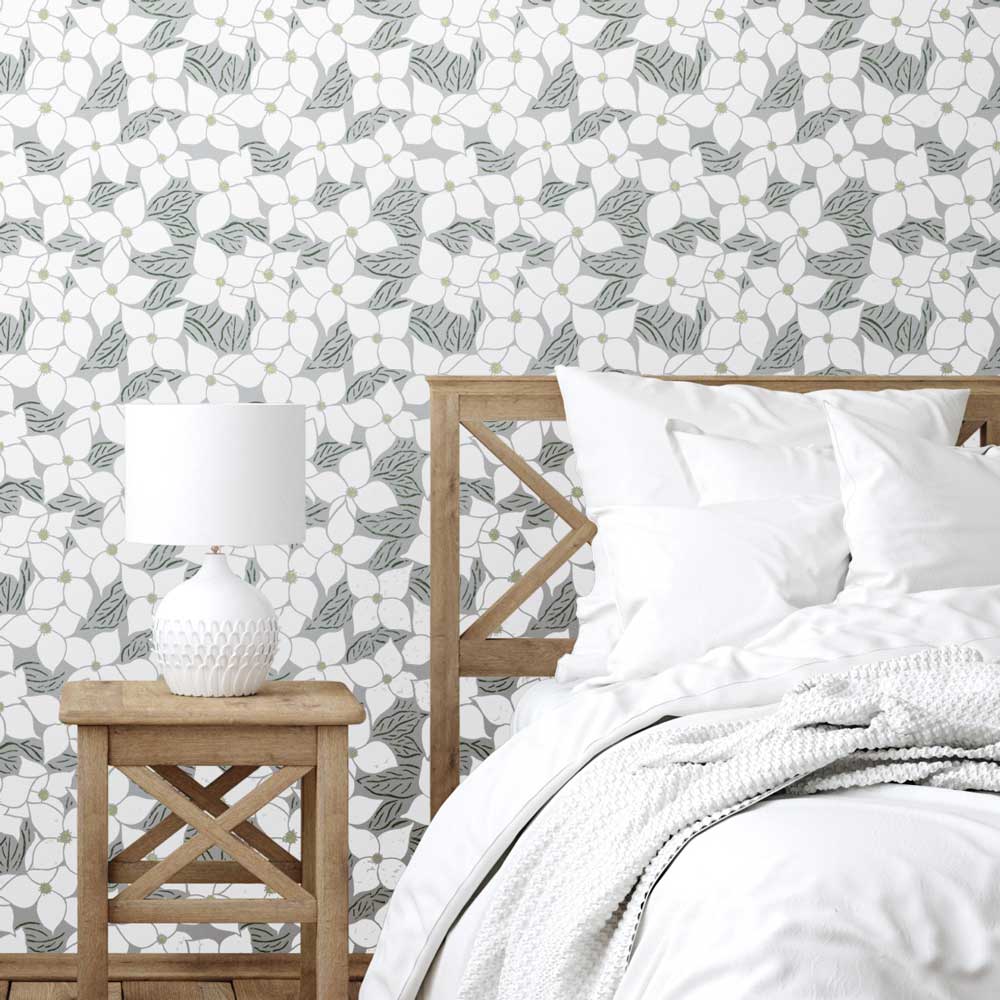 grey white bedroom dogwood wall stencil bedroom wall