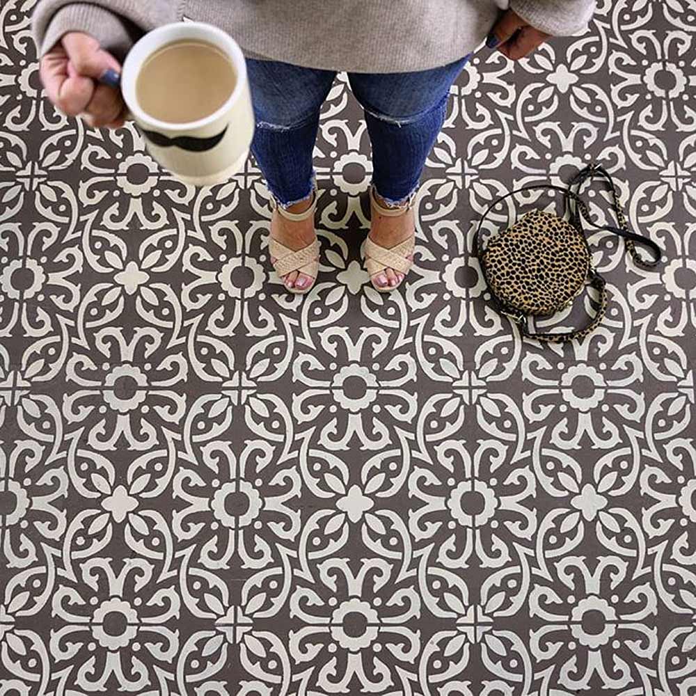 stenciled tile floor patio