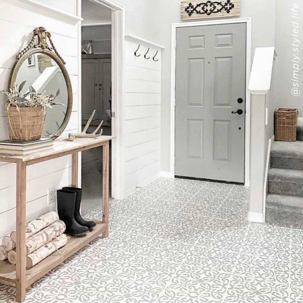 elegant tile stenciled entryway floor