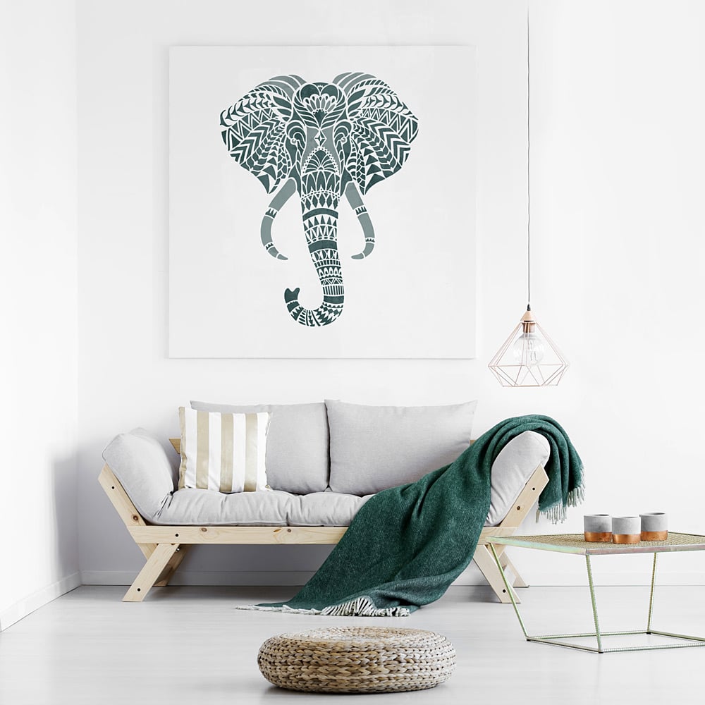 Elephant Stencil Wall Art Painted Canvas Stenciling Design