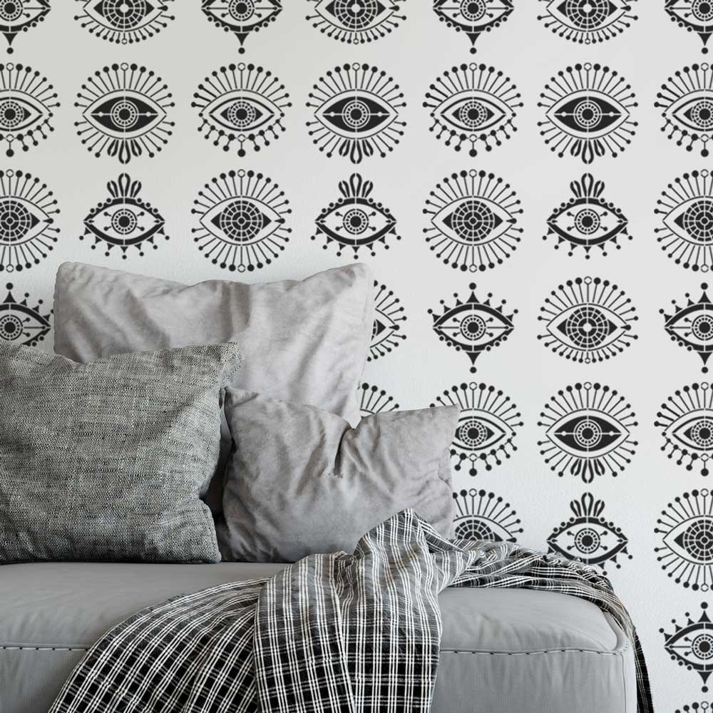 evil eye stenciled wall