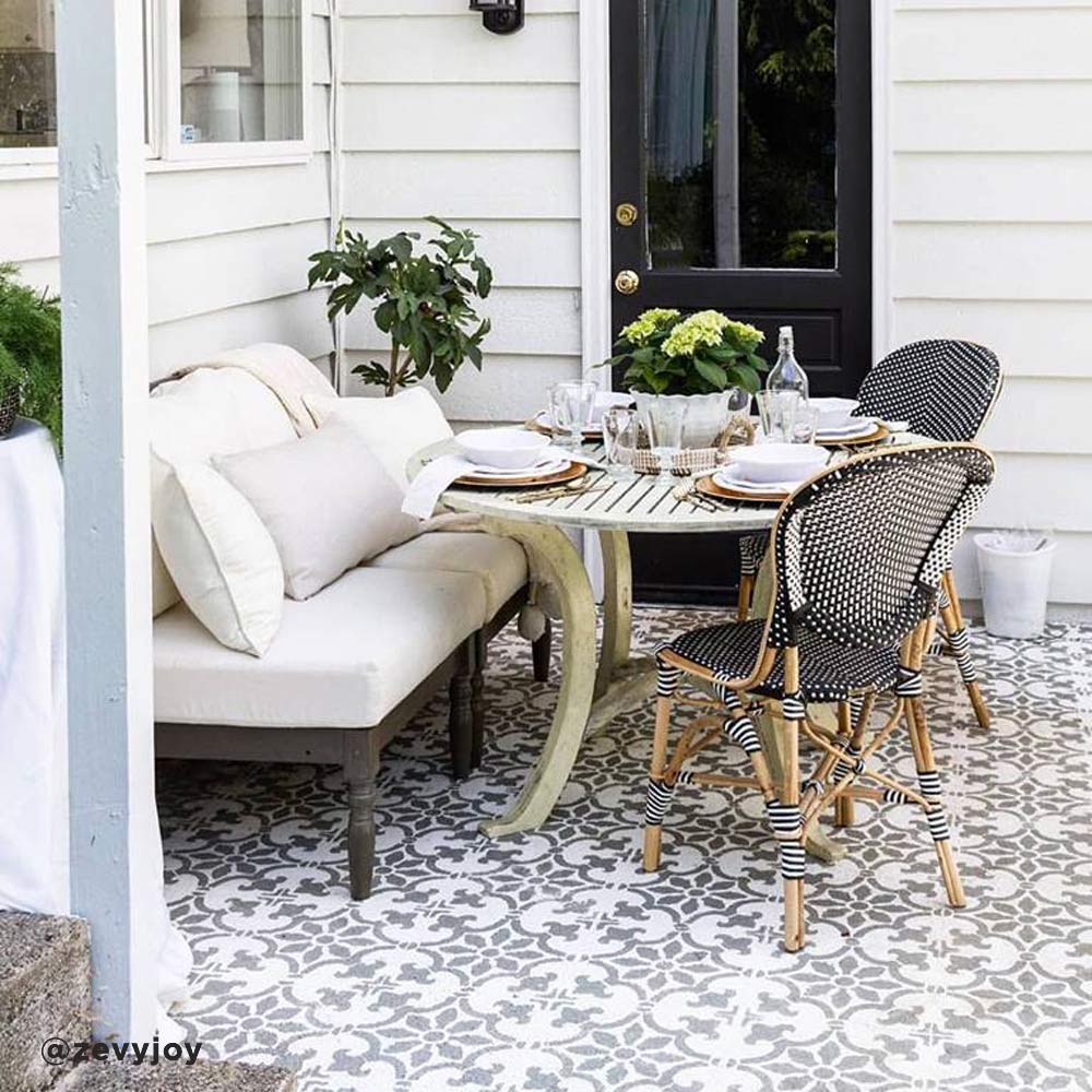 stenciled tile cement patio