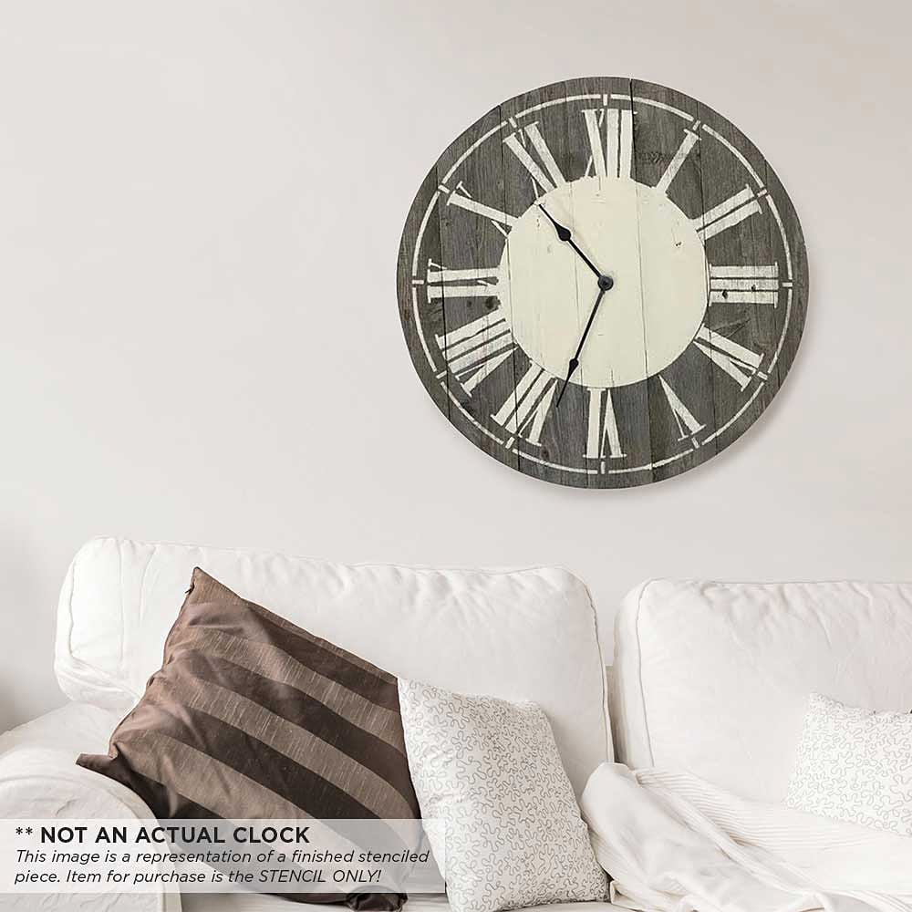 farmhouse clock stencil on wall