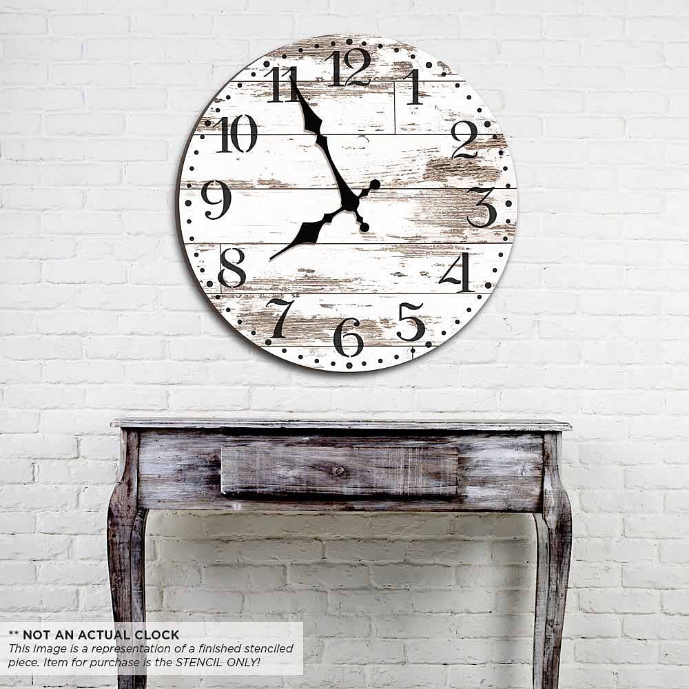 farmhouse clock stencil on wall