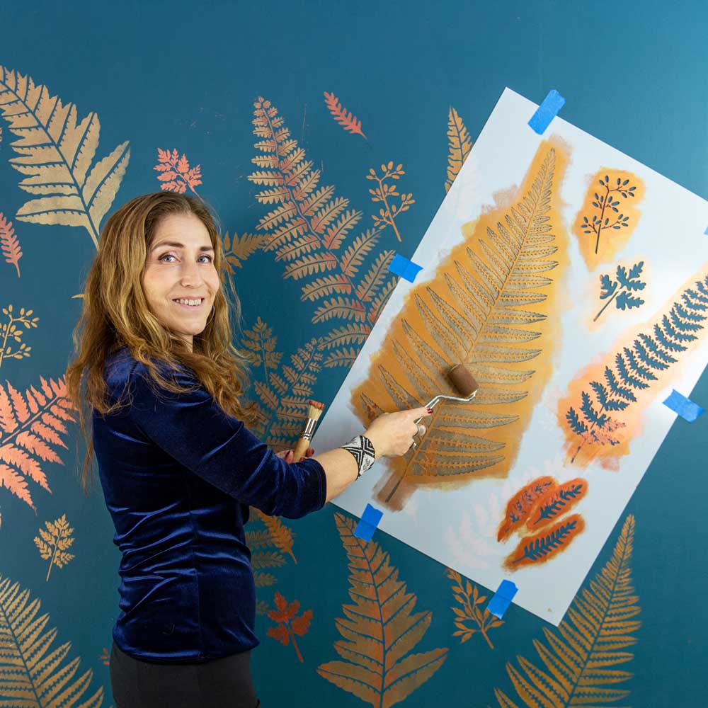 metallic fern leaf wall stencil kit