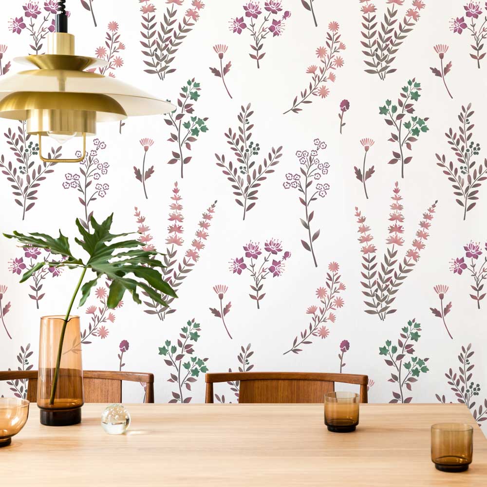 dining room wall field flower wall stencil