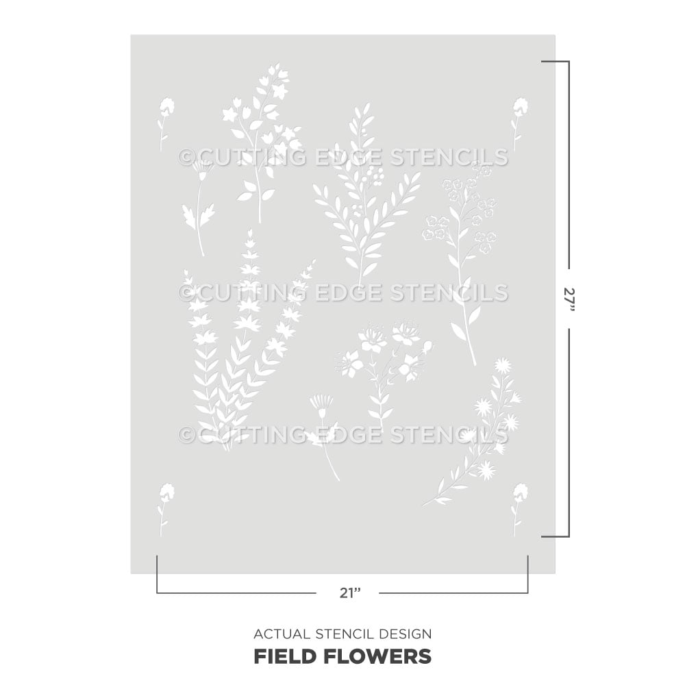 field flowers wall stencil actual stencil image