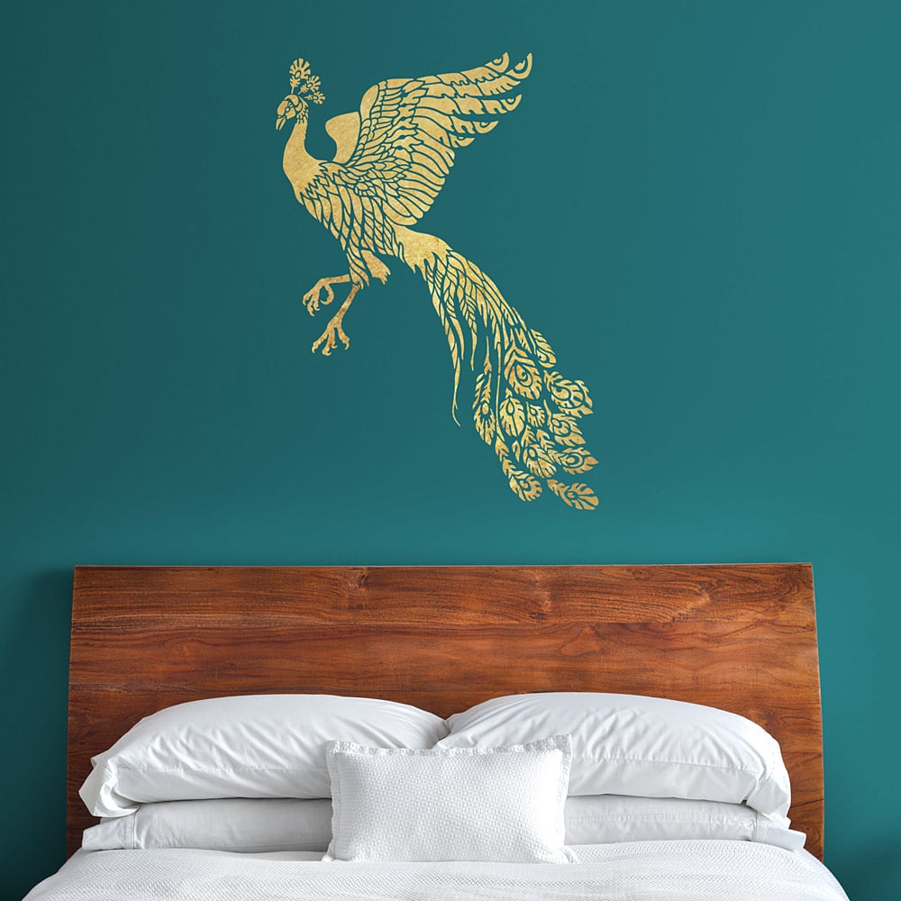 wall art stencil bedroom firebird peacock