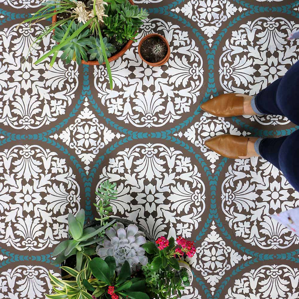 penelope floor cement tile stencil diy