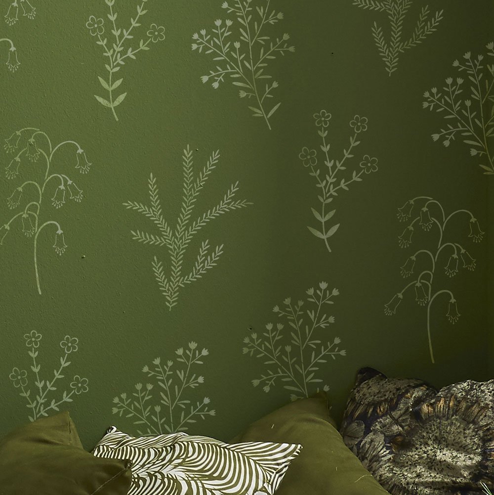 green fairytale border wall stencil for living room wall