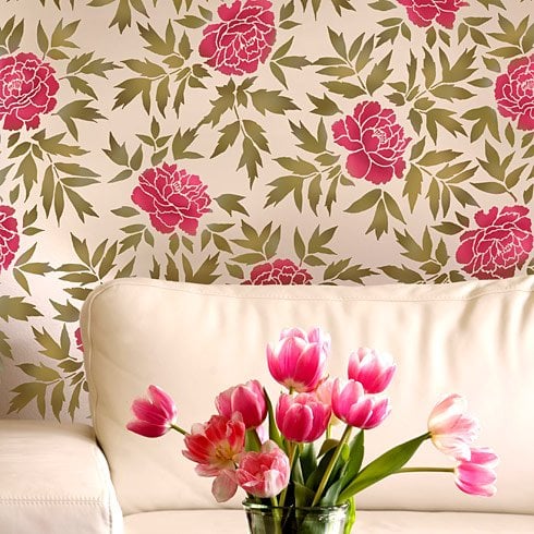 Japanese Peonies Allover Stencil - Factory Second