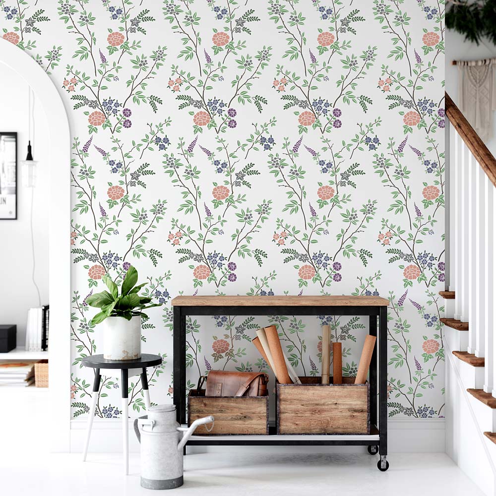 floral medley foyer entryway stairs