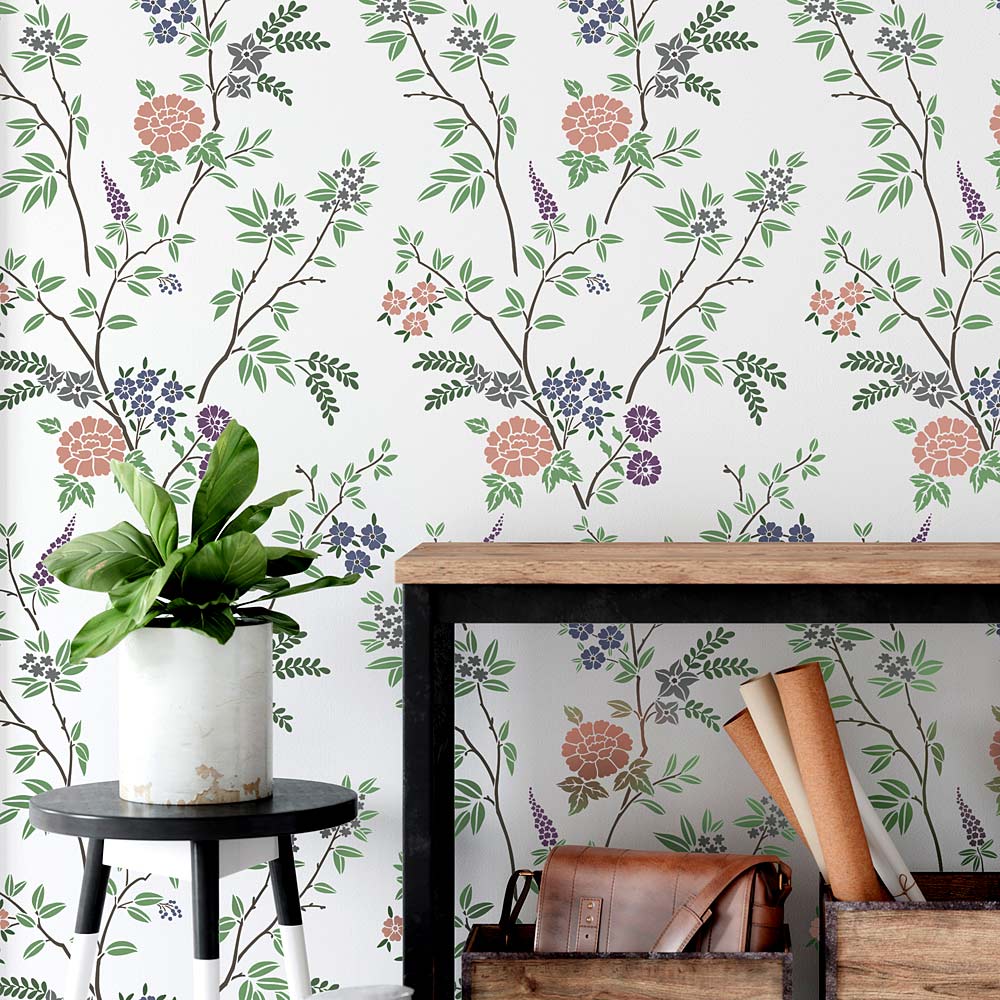 colorful floral trail entryway wall