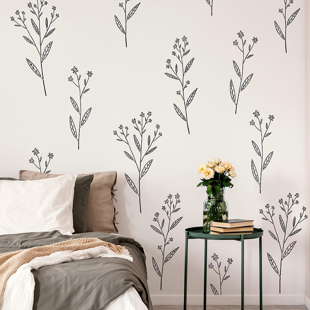 botanical stencil on white wall