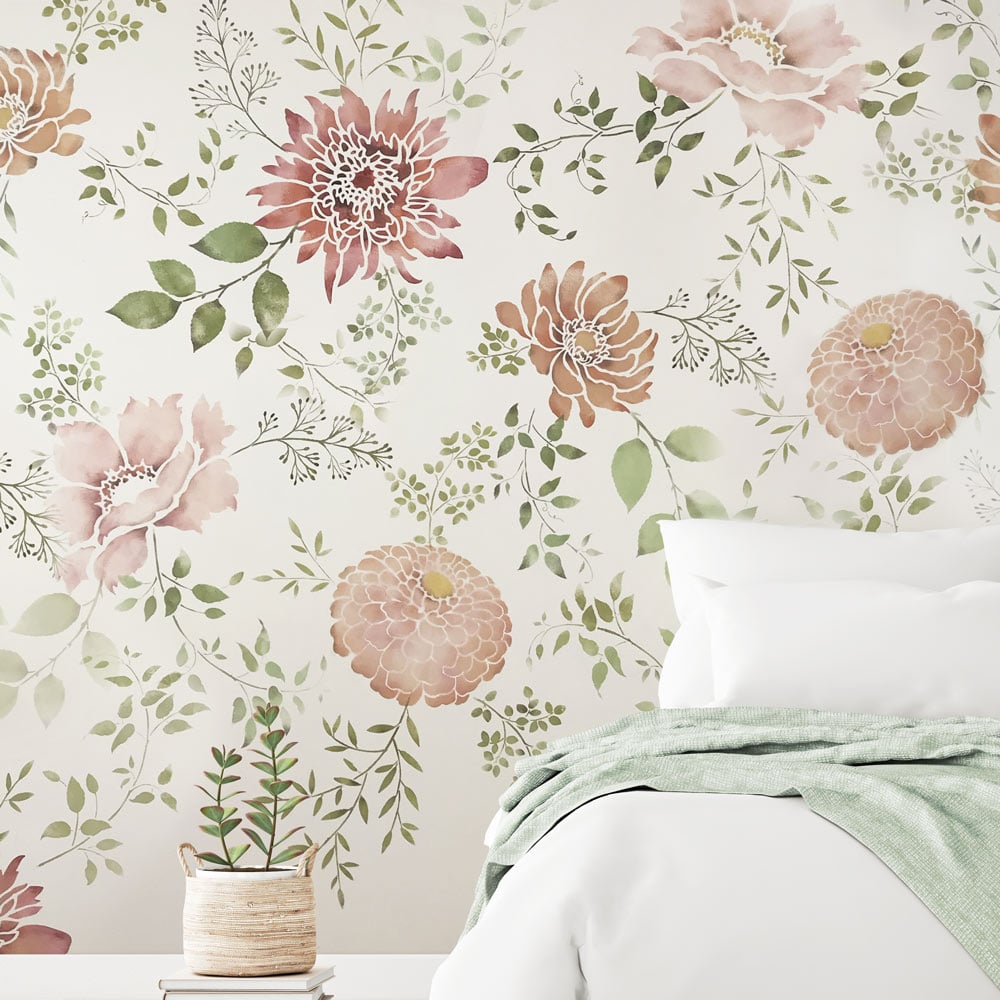 anemone grande floral wall stencil