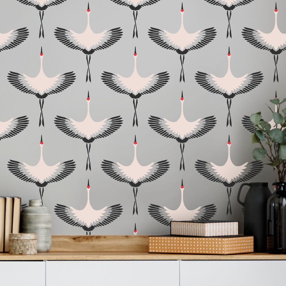 flying cranes wall stencil