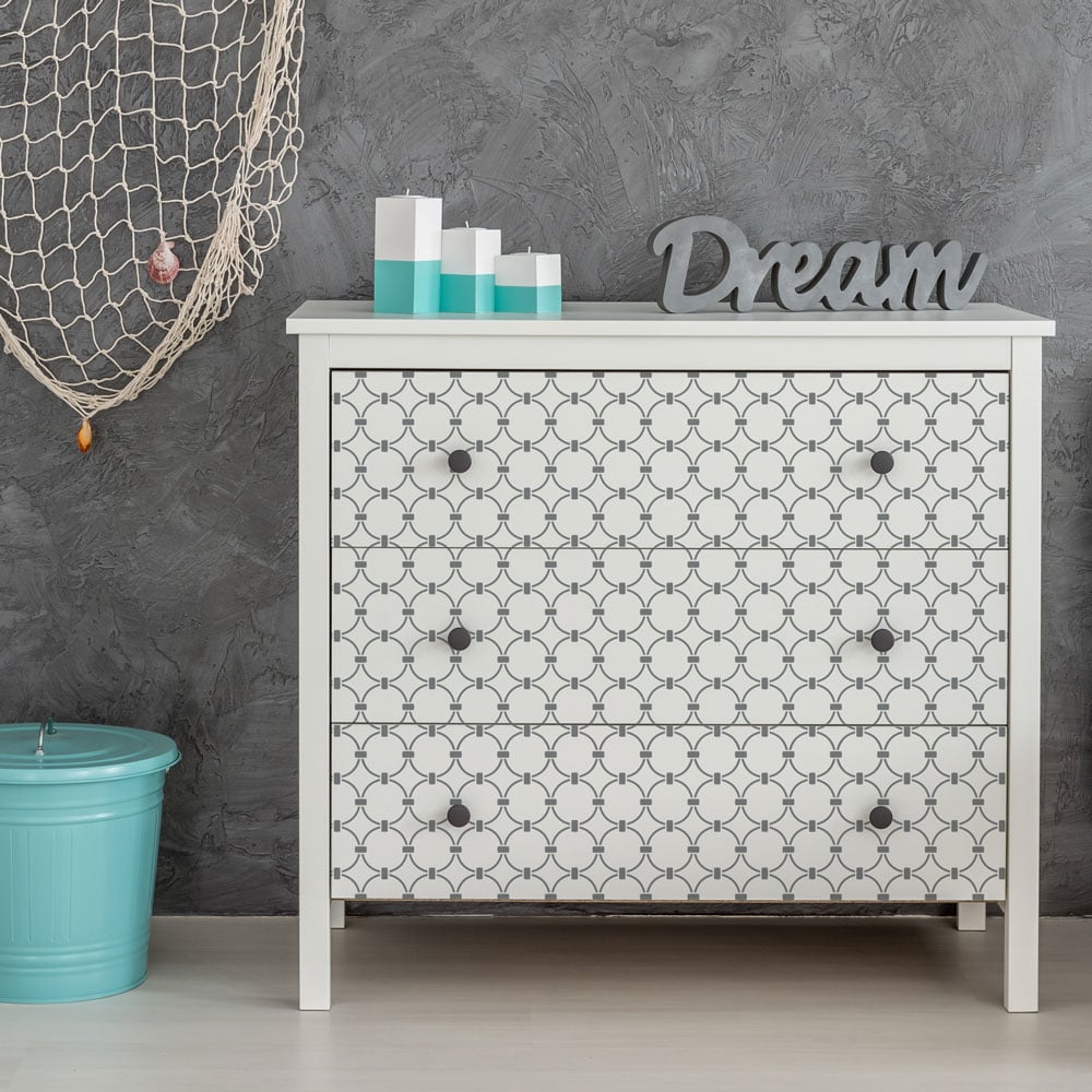 Furniture-Stencil-painted-stenciled-dresser-Chain-Link-stencil