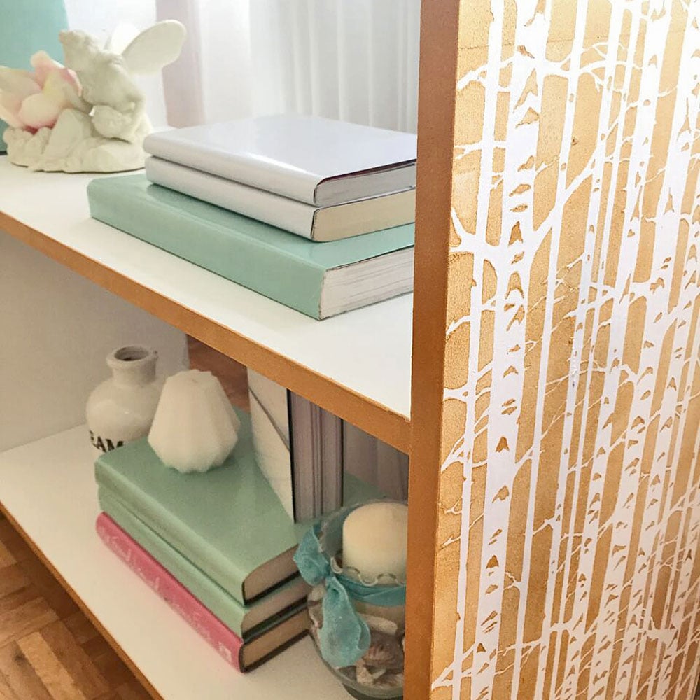 Furniture-stencils-Birch-Forest-Stenciled-bookshelf