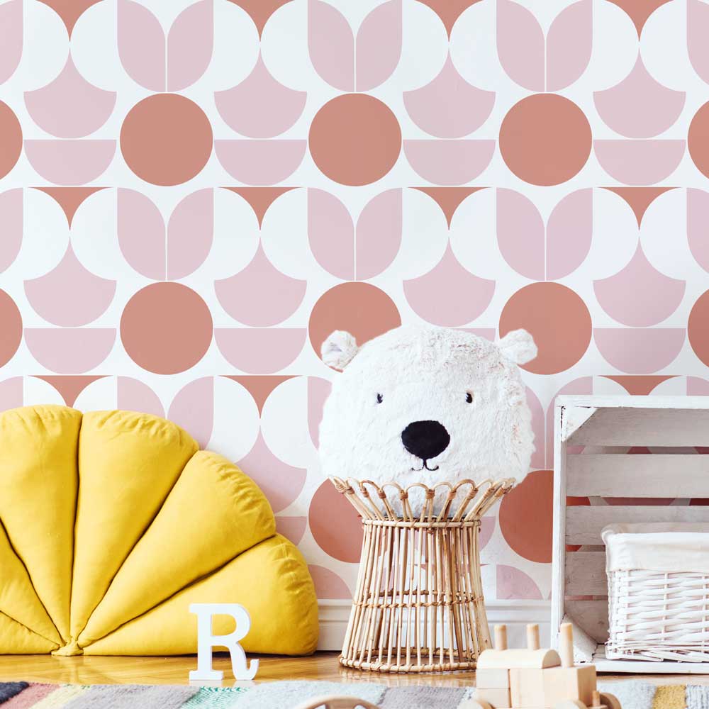 Pink girls room abstract geo wall pattern