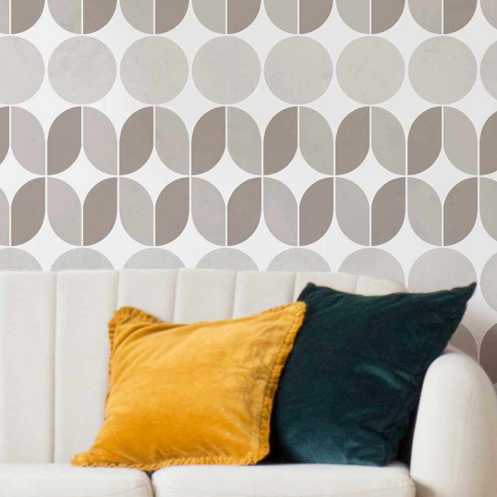 neutral living room wall geo neo wall stencil pattern