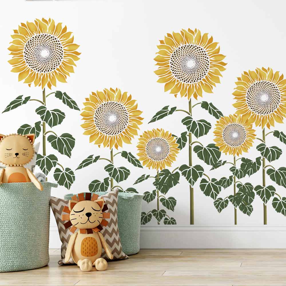 Giant sunflower stencils in kids room